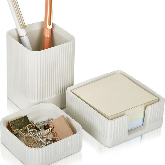 Aesthetic Desk Organizer Set of 3 For Your Office - Sturdy Concrete Desktop Acce - Picture 1 of 7